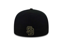 Load image into Gallery viewer, San Diego Padres New Era MLB 59FIFTY 5950 Fitted Cap Hat Black Crown Snake Visor Metallic Gold Logo