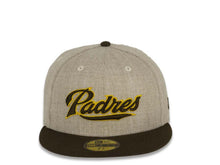 Load image into Gallery viewer, San Diego Padres New Era MLB 59FIFTY 5950 Fitted Cap Hat Heather Oatmeal Crown Brown Visor Brown/Yellow Script Logo
