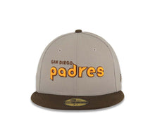 Load image into Gallery viewer, San Diego Padres New Era MLB 59FIFTY 5950 Fitted Cap Hat Gray Crown Brown Visor Yellow/Brown Script Logo