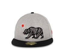 Load image into Gallery viewer, California Republic New Era 59FIFTY 5950 Fitted Cap Hat Gray Crown Black Visor Dark Gray/Black/Red/White Bear Logo