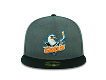 Load image into Gallery viewer, San Diego Gulls New Era AHL 59FIFTY 5950 Fitted Cap Hat Dark Heather Gray Crown Black Visor Team Color Logo