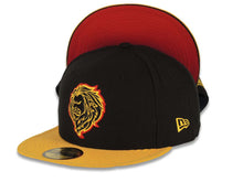 Load image into Gallery viewer, Leones Negros New Era 59FIFTY 5950 Fitted Cap Hat Black Crown Yellow Visor Yellow/Red Logo Red UV
