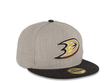 Load image into Gallery viewer, Anaheim Ducks New Era NHL 59FIFTY 5950 Fitted Cap Hat Heather Gray Crown Black Visor Team Color Logo