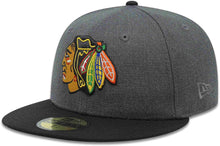 Load image into Gallery viewer, Chicago Blackhawks New Era NHL 59FIFTY 5950 Fitted Cap Hat Heather Dark Gray Crown Black Visor Team Color Logo