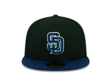 Load image into Gallery viewer, San Diego Padres New Era MLB 59FIFTY 5950 Fitted Cap Hat Black Crown Navy Visor Navy/White Logo