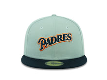 Load image into Gallery viewer, San Diego Padres New Era MLB 59FIFTY 5950 Fitted Cap Hat Gray Crown Navy Visor Navy/White/Orange Script Logo