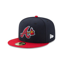 Load image into Gallery viewer, (Youth) Atlanta Braves New Era MLB 59FIFTY 5950 Fitted Cap Hat Navy Crown Red Visor Team Color Retro Axe Logo