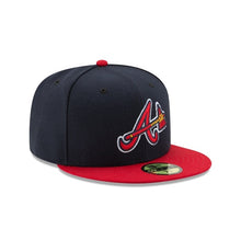 Load image into Gallery viewer, (Youth) Atlanta Braves New Era MLB 59FIFTY 5950 Fitted Cap Hat Navy Crown Red Visor Team Color Retro Axe Logo