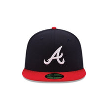 Load image into Gallery viewer, (Youth) Atlanta Braves New Era MLB 59FIFTY 5950 Fitted Cap Hat Navy Crown Red Visor White Logo