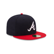 Load image into Gallery viewer, (Youth) Atlanta Braves New Era MLB 59FIFTY 5950 Fitted Cap Hat Navy Crown Red Visor White Logo