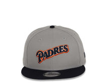 Load image into Gallery viewer, San Diego Padres New Era MLB 9FIFTY 950 Snapback Cap Hat Gray Crown Navy Visor Navy/White/Orange Script Logo