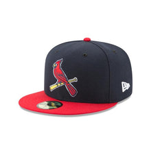 Load image into Gallery viewer, St. Louis Cardinals New Era 59FIFTY 5950 Fitted Cap Hat Red Crown Navy Visor Team Color "Bird" Logo