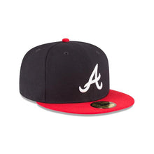 Load image into Gallery viewer, Atlanta Braves New Era MLB 59Fifty 5950 Fitted Cap Hat Team Color Navy Crown Red Visor White Logo 1995 World Series Side Patch Gray UV