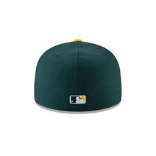 Load image into Gallery viewer, Oakland A's Athletics New Era MLB 59Fifty 5950 Fitted Cap Hat Team Color Green Crown Yellow Visor White Logo 1989 World Series Side Patch Gray UV