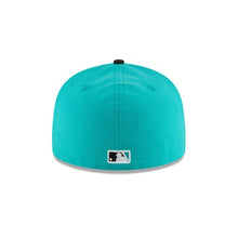 Load image into Gallery viewer, Florida Marlins New Era MLB 59Fifty 5950 Fitted Cap Hat Teal Crown Black Visor Team Color Logo 1997 World Series Side Patch Gray UV
