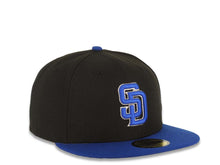Load image into Gallery viewer, San Diego Padres New Era MLB 59FIFTY 5950 Fitted Cap Hat Black Crown Royal Blue Visor Royal Blue/White Logo