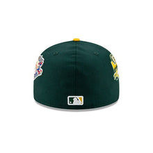 Load image into Gallery viewer, Oakland Athletics New Era MLB 59FIFTY 5950 Fitted Cap Hat Dark Green Crown Yellow Visor White Logo with Multiple Patches (World Series Champions)