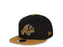 Load image into Gallery viewer, Atlanta Braves New Era MLB 9Fifty 950 Snapback Cap Hat Black Crown Wheat Visor Wheat/Black/White Logo with Tomahwak 2017 Inaugural Season Side Patch Gray UV