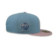Load image into Gallery viewer, New Era MLB 59Fifty 5950 Fitted San Diego Padres Cap Hat Sky Blue Crown Pink Visor White/Pink Logo 1998 World Series Side Patch Gray UV