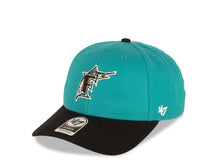 Load image into Gallery viewer, Florida Marlins '47 Brand MLB MVP Adjustable Snapback Closure Cap Hat Teal Crown Black Visor Team Color Logo 1997 World Series Side Patch Gray UV