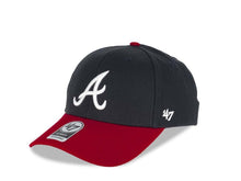 Load image into Gallery viewer, Atlanta Braves '47 Brand MLB MVP Adjustable Snapback Closure Cap Hat Team Color Navy Crown Red Visor White Logo 1995 World Series Side Patch Gray UV