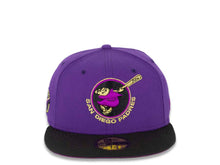 Load image into Gallery viewer, San Diego Padres New Era MLB 59FIFTY 5950 Fitted Cap Hat Dark Purple Crown Black Visor Dark Purple/Metallic Gold/Black “Swinging Friar” Logo 1978 All-Star Game Side Patch Plum UV