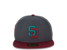 Load image into Gallery viewer, San Diego Padres New Era MLB 59FIFTY 5950 Fitted Cap Hat Dark Gray Crown Cardinal Visor Teal/Cardinal Logo 2016 All-Star Game Side Patch Teal UV