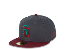 Load image into Gallery viewer, San Diego Padres New Era MLB 59FIFTY 5950 Fitted Cap Hat Dark Gray Crown Cardinal Visor Teal/Cardinal Logo 2016 All-Star Game Side Patch Teal UV