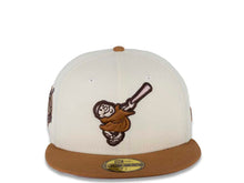 Load image into Gallery viewer, San Diego Padres New Era MLB 59FIFTY 5950 Fitted Cap Hat Chrome White Crown Light Bronze Visor Light Bronze/Pink Friar Logo