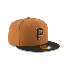 Load image into Gallery viewer, (Youth) Pittsburgh Pirates New Era MLB 59FIFTY 5950 Fitted Cap Hat Toasted Peanut Crown Black Visor Black/Yellow Logo