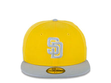 Load image into Gallery viewer, San Diego Padres New Era MLB 59FIFTY 5950 Color Pack Fitted Cap Hat Yellow Crown Medium Silver Light Gray Visor White/Medium Silver Light Gray Logo