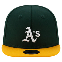 Load image into Gallery viewer, (Infant) Oakland Athletics New Era MLB 9FIFTY 950 Snapback Cap Hat Dark Green Crown Yellow Visor White Logo Two Tone (My 1st First)