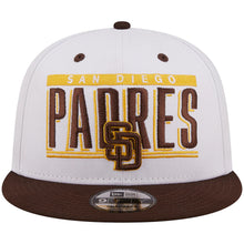 Load image into Gallery viewer, San Diego Padres New Era MLB 9FIFTY 950 Snapback Cap Hat White Crown Brown Visor Team Color Retro Tile Logo with Friar Side Patch