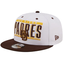 Load image into Gallery viewer, San Diego Padres New Era MLB 9FIFTY 950 Snapback Cap Hat White Crown Brown Visor Team Color Retro Tile Logo with Friar Side Patch