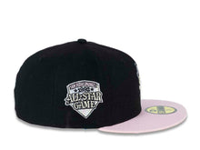Load image into Gallery viewer, San Diego Padres New Era MLB 59FIFTY 5950 Fitted Cap Hat Black Crown Pink Visor Soft Yellow/Pink “Friar” Logo 1992 All-Star Game Side Patch Soft Yellow UV