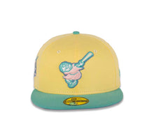 Load image into Gallery viewer, San Diego Padres New Era MLB 59FIFTY 5950 Fitted Cap Hat Soft Yellow Crown Clear Mint Visor Pink “Friar” Logo 40th Anniversary Side Patch Sky Blue UV