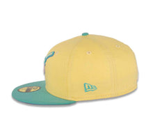Load image into Gallery viewer, San Diego Padres New Era MLB 59FIFTY 5950 Fitted Cap Hat Soft Yellow Crown Clear Mint Visor Pink “Friar” Logo 40th Anniversary Side Patch Sky Blue UV