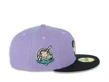 Load image into Gallery viewer, San Diego Padres New Era MLB 59FIFTY 5950 Fitted Cap Hat Light Purple Crown Black Visor Peach/Coronation Gold “Swinging Friar” Logo 40th Anniversary Side Patch Peach UV