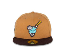 Load image into Gallery viewer, San Diego Padres New Era MLB 59FIFTY 5950 Fitted Cap Hat Light Bronze Crown Dark Brown Visor Sea Glass Blue/Temple Gold "Friar" Logo 40th Anniversary Sea Glass Blue UV