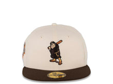 Load image into Gallery viewer, San Diego Padres New Era MLB 59FIFTY 5950 Fitted Cap Hat Chrome White Crown Brown Visor Irish Coffee Brown "Friar" Cooperstown Retro Logo 1992 All-Star Game Side Patch Yellow UV