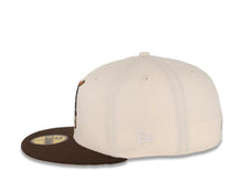 Load image into Gallery viewer, San Diego Padres New Era MLB 59FIFTY 5950 Fitted Cap Hat Chrome White Crown Brown Visor Irish Coffee Brown "Friar" Cooperstown Retro Logo 1992 All-Star Game Side Patch Yellow UV