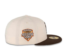 Load image into Gallery viewer, San Diego Padres New Era MLB 59FIFTY 5950 Fitted Cap Hat Chrome White Crown Brown Visor Irish Coffee Brown "Friar" Cooperstown Retro Logo 1992 All-Star Game Side Patch Yellow UV