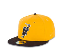 Load image into Gallery viewer, San Diego Padres New Era MLB 59FIFTY 5950 Fitted Cap Hat Yellow Crown Dark Brown Visor Dark Brown Catching Friar Logo Gray UV