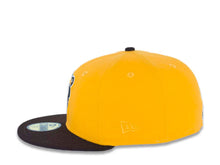 Load image into Gallery viewer, San Diego Padres New Era MLB 59FIFTY 5950 Fitted Cap Hat Yellow Crown Dark Brown Visor Dark Brown Catching Friar Logo Gray UV