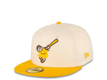 Load image into Gallery viewer, San Diego Padres New Era MLB 59FIFTY 5950 Fitted Cap Hat Chrome White Crown Temple Gold Visor Yellow/Brown "Friar" Logo Stadium Side Patch Green UV