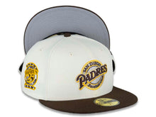 Load image into Gallery viewer, San Diego Padres New Era MLB 59FIFTY 5950 Fitted Cap Hat Chrome White Crown Brown Visor Brown/Yellow/Gray/White Baseball Club Cooperstown Retro Logo Gray UV