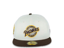 Load image into Gallery viewer, San Diego Padres New Era MLB 59FIFTY 5950 Fitted Cap Hat Chrome White Crown Brown Visor Brown/Yellow/Gray/White Baseball Club Cooperstown Retro Logo Gray UV
