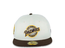Load image into Gallery viewer, San Diego Padres New Era MLB 59FIFTY 5950 Fitted Cap Hat Chrome White Crown Brown Visor Brown/Yellow/Gray/White Baseball Club Cooperstown Retro Logo Gray UV