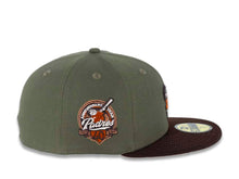 Load image into Gallery viewer, San Diego Padres New Era MLB 59FIFTY 5950 Fitted Cap Hat Olive Crown Dark Brown Visor Orange/Dark Brown Swinging Friar Logo Orange UV