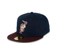 Load image into Gallery viewer, San Diego Padres New Era MLB 59FIFTY 5950 Fitted Cap Hat Ocean Blue Crown Maroon Visor Peach/Fall Orange “Catching Friar” Cooperstown Retro Logo 25th Anniversary Side Patch Fall Orange UV